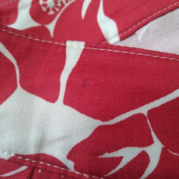 Talbots Petites Red and White Tropical Hibiscus Floral Print Above Knee Skirt - Picture 6 of 14